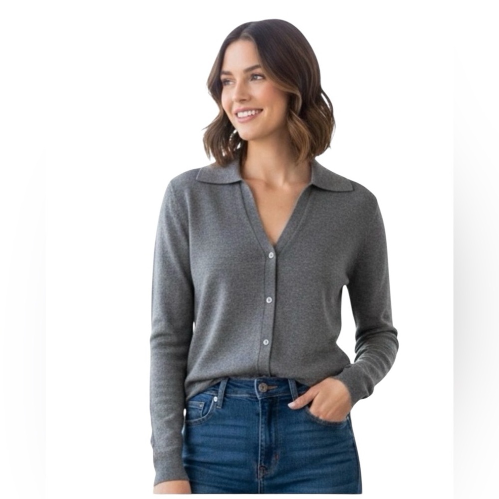 Zara Wool Thin Collared Cardigan Sweater Gray Size Small